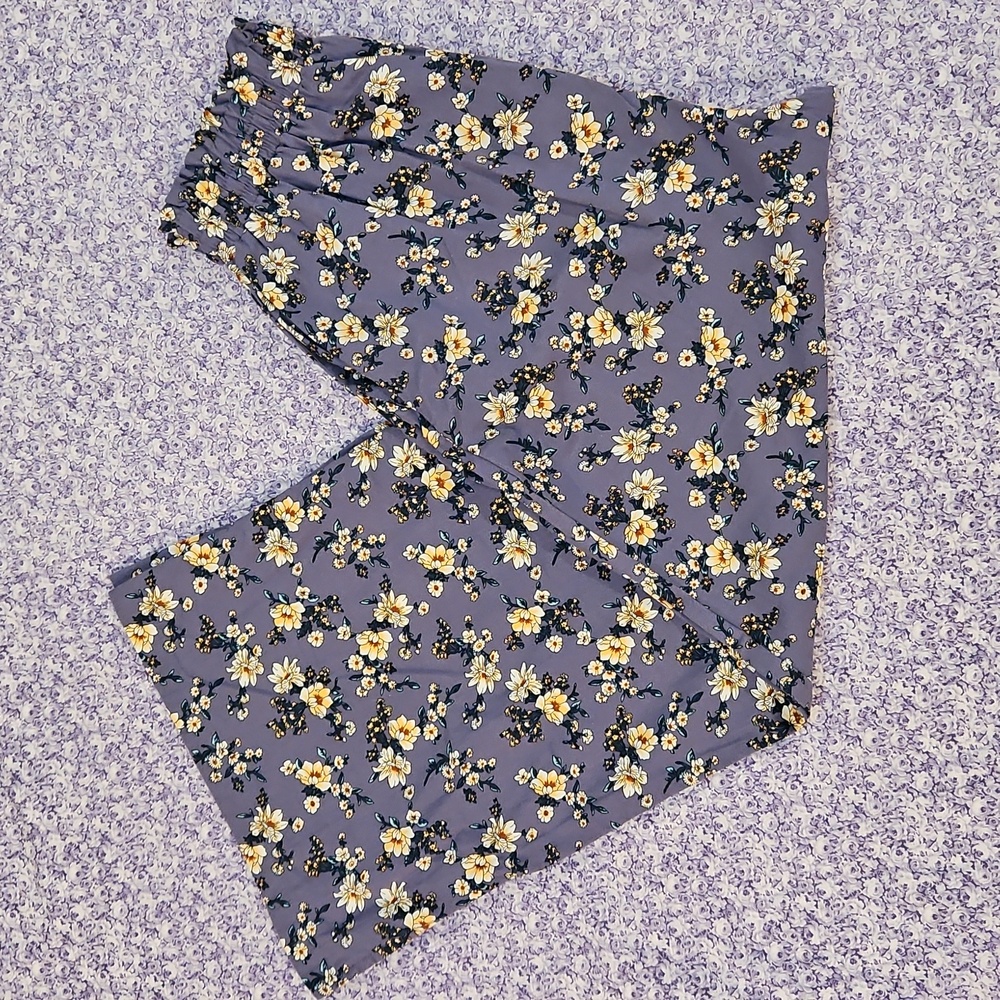 Wide Leg Floral Pants 100% Cotton Pajama Bottoms Purple Apricot White Teal Sz S